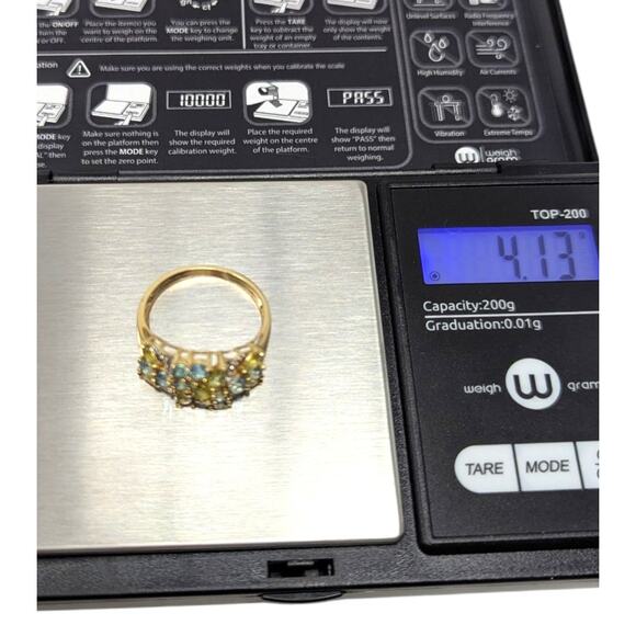 14K Yellow Gold Blue Topaz & Peridot Cluster Ring Estate Jewelry Size 9 – 4.13g - Picture 6 of 7